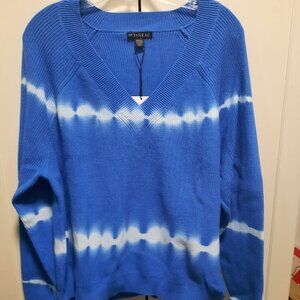 En Thread Gemini Tie Dye V Neck Shaker Knit Cotton Sweater NWT Sz XL